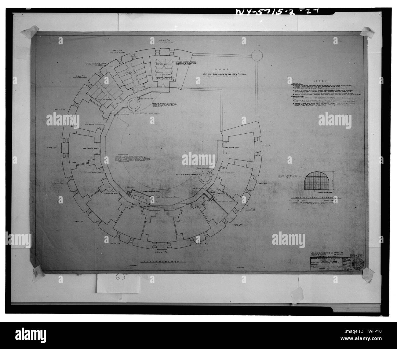 I piani preliminari per il terzo piano il restauro e la trasformazione (FOTOCOPIA DEL DISEGNO) - Governors Island, il castello di Williams, il porto di New York vicino al fieno e strade delle Ande, New York New York County, NY Foto Stock