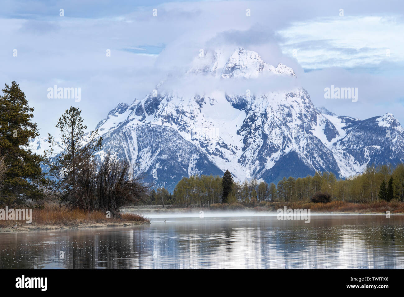 Alba sul Monte Moran, Snake River in primo piano Foto Stock