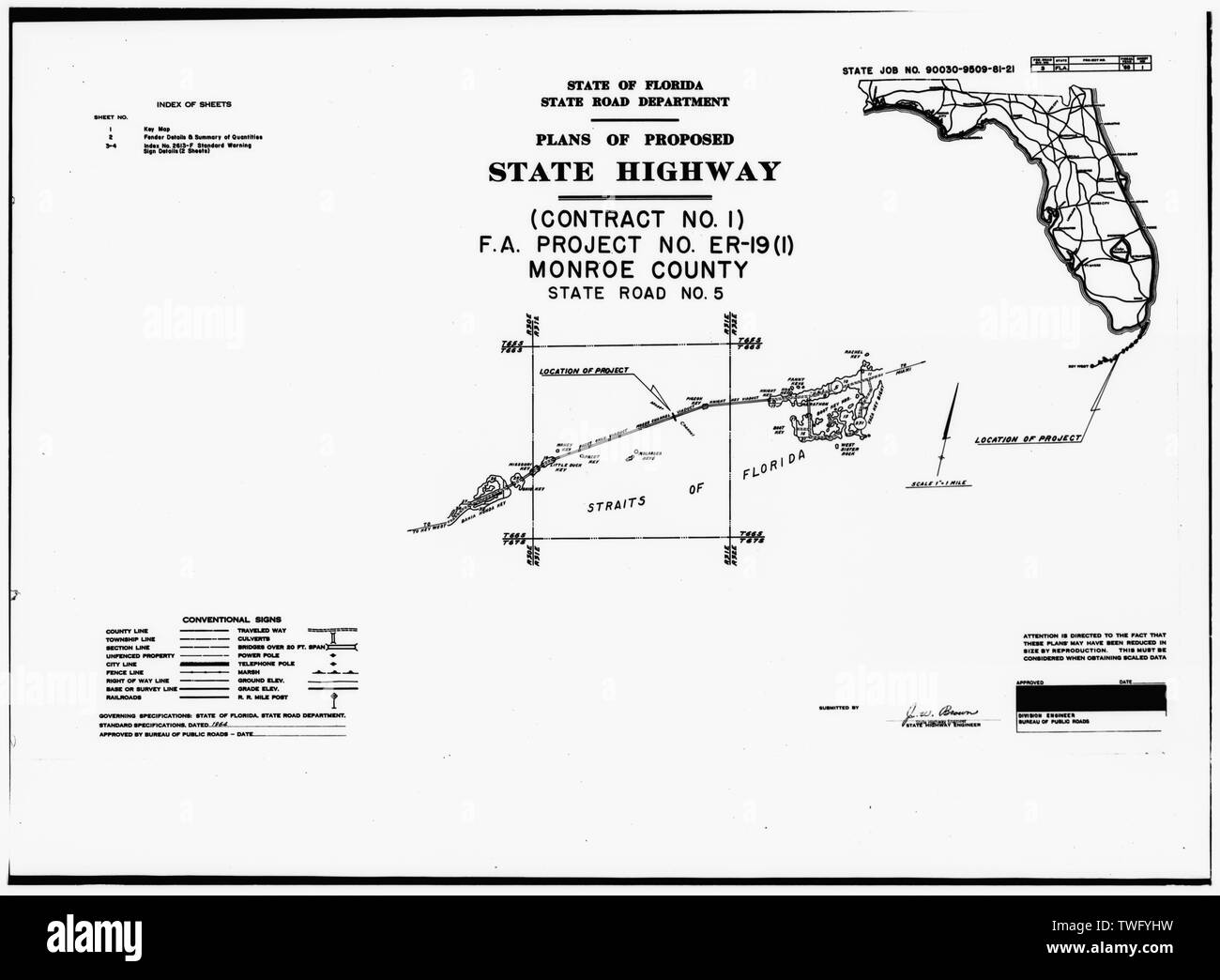 Progetti di proposte di Strada Statale, mappa della chiave. - Seven Mile Bridge, che collega Florida Keys, maratona, Contea di Monroe, FL Foto Stock