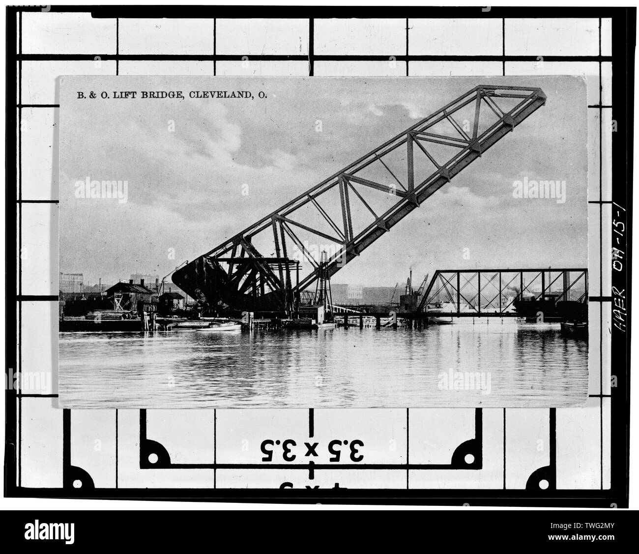 Post vista scheda del ponte, c. 1910. Scheda post cortesia Carol Poh Miller. Fotocopia da Berni ricca, Punteggio fotografi Cleveland, OH - B e o ponte ferroviario numero 464, Spanning Old Ship Canal e fiume Cuyahoga, Cleveland, Cuyahoga County, OH Foto Stock
