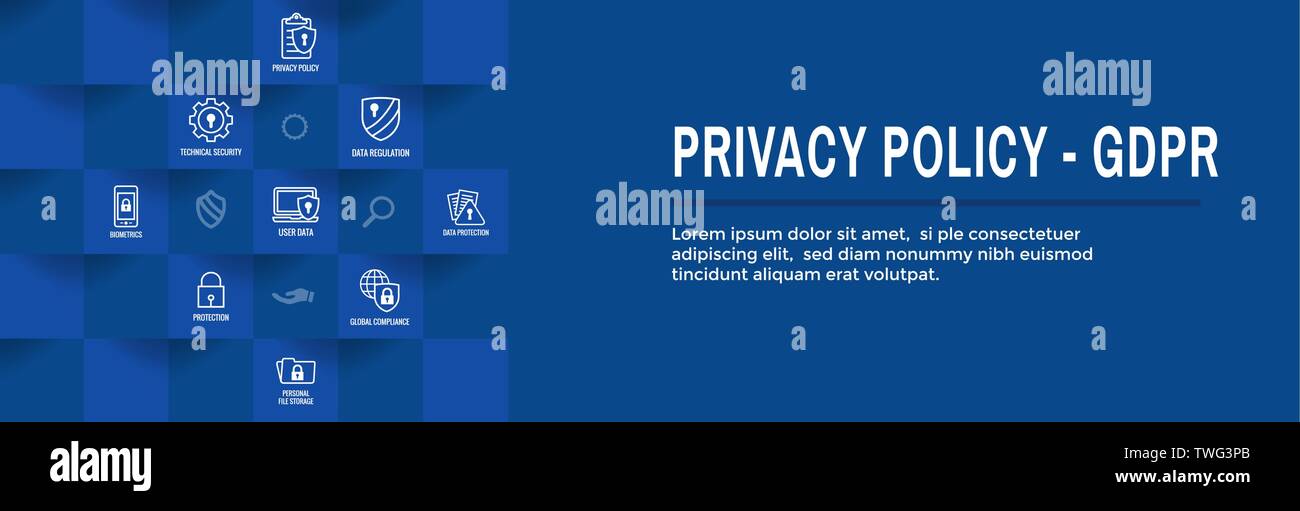 Politica di tutela della privacy e il PILR Icon Set & Web Banner di intestazione Illustrazione Vettoriale