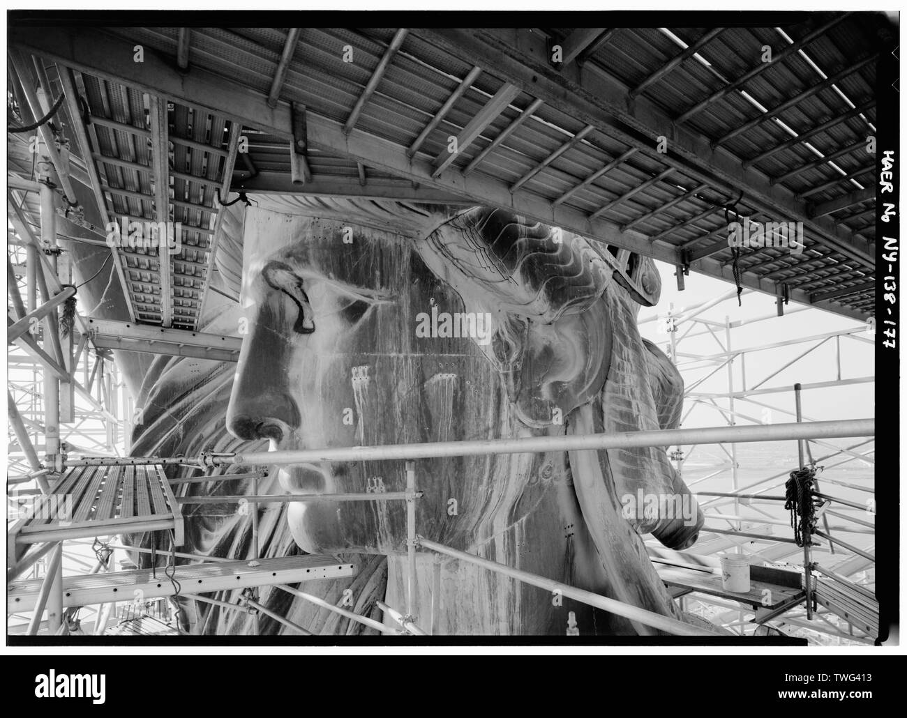 Profilo dopo la riparazione, Novembre 18, 1985 - Statua della Libertà, Liberty Island e Manhattan, New York New York County, NY Foto Stock