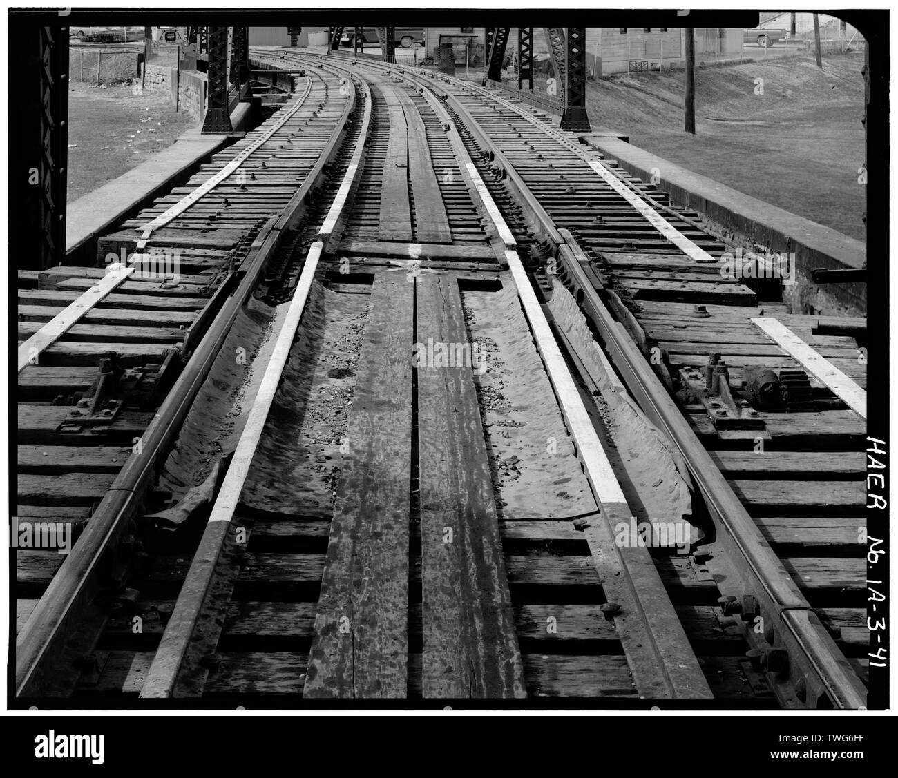 Guida SI BLOCCA SU SWING SPAN. Fotografo- HANS MUESSIG - Keokuk e Hamilton bridge spanning del fiume Mississippi Keokuk, Lee County, IA Foto Stock