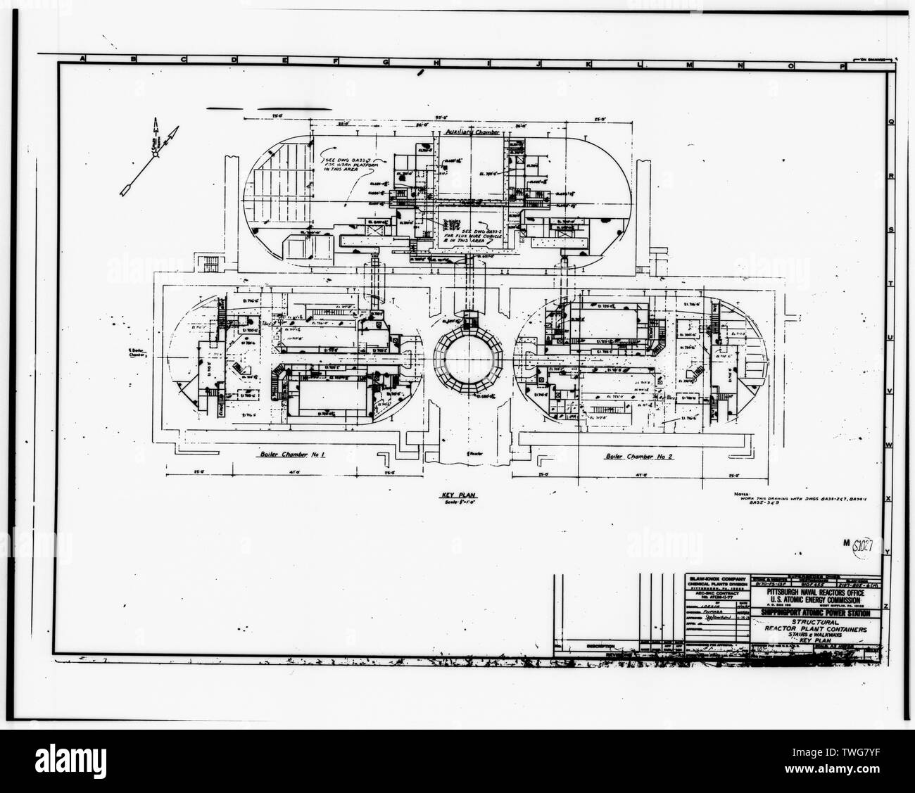 Impianto di reattore in contenitori - PIANO DI CHIAVE - Shippingport potenza atomica stazione, sul Fiume Ohio, 25 miglia a nord-ovest di Pittsburgh, Shippingport, Beaver County, PA; Rickover, Hyman G; Duquesne Light Company; U.S. Dipartimento di Energia; Commissione per l'Energia Atomica; di Westinghouse Electric Corporation; Bettis potenza atomica laboratorio; Stone e Webster Engineering Corporation; Dravo Corporation; Simpson, John W; grigio, Giovanni e; Barker, Joseph H; Iselin, Donald G; Progettazione combustione, incorporato; Poggi potenza atomica laboratorio; Clark, Philip R; Leighton, David T; Mealia, Giovanni e; Raab, Harry F; Thomas, Charles Foto Stock