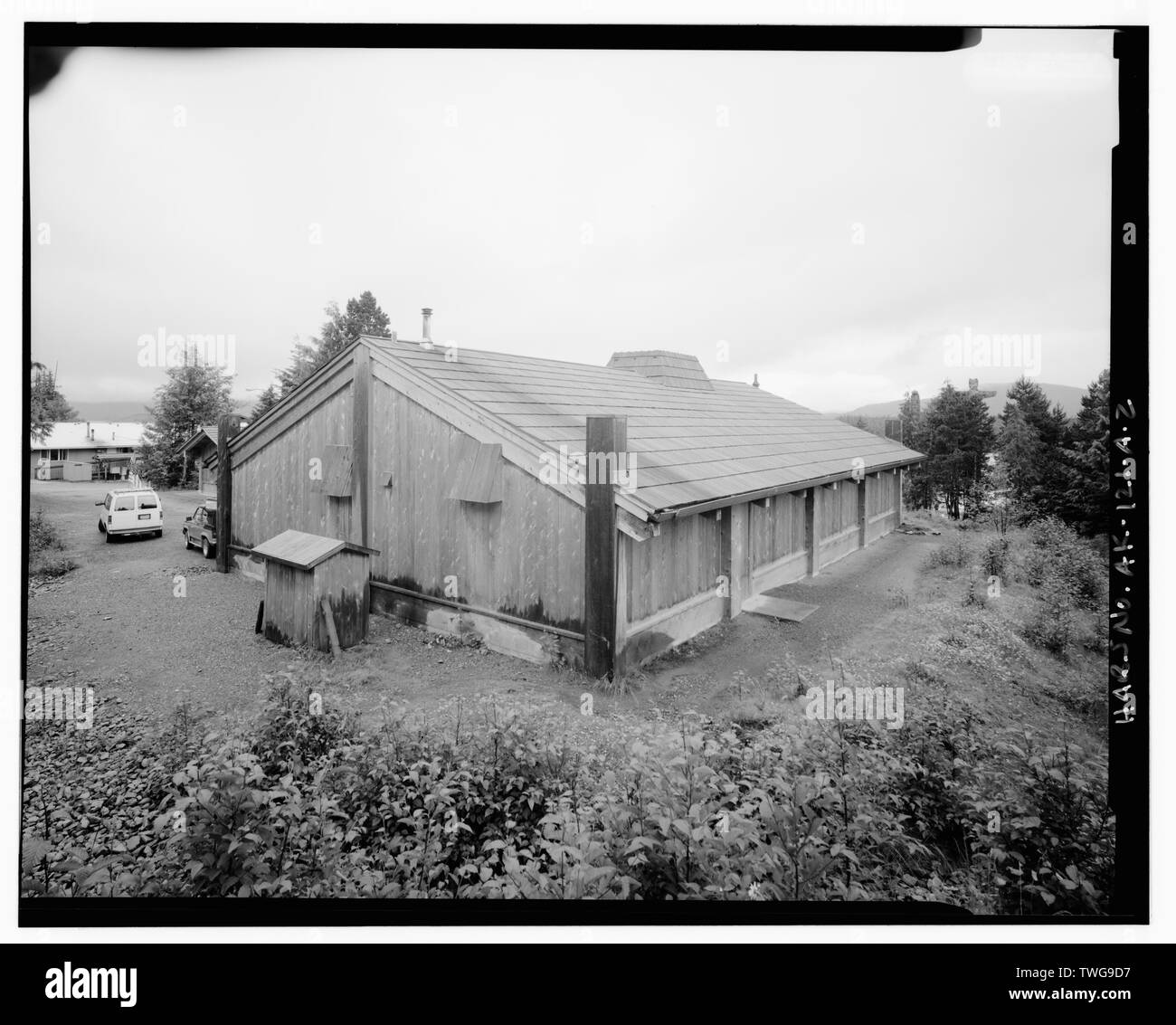 Parte posteriore e laterale - Totem Park, casa tribali, Saxman, Ketchikan Gateway Borough, AK Foto Stock
