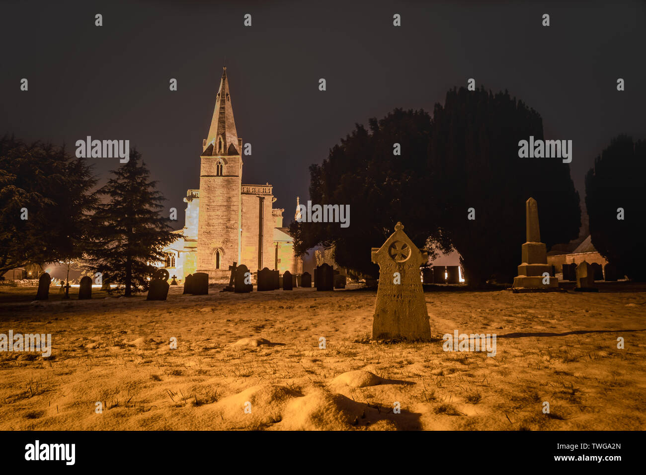 St Bartholemews chiesa Welby vicino Grantham nel Lincolnshire a Natale Tempo nella neve d'inverno nel mese di dicembre Foto Stock