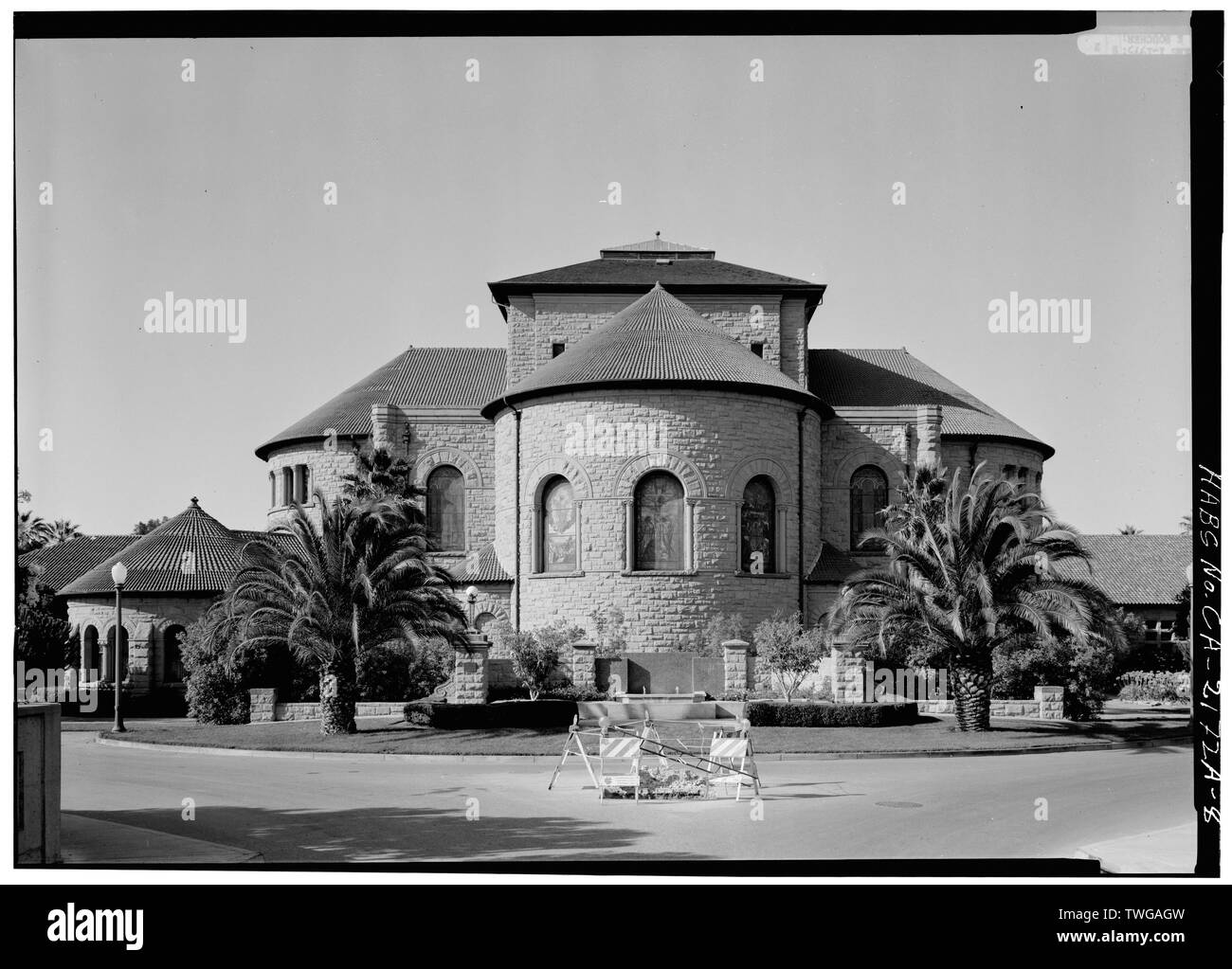 Posteriore e absidi transettale - Università di Stanford Memorial Church, Stanford University Campus, Stanford, la Contea di Santa Clara, CA Foto Stock