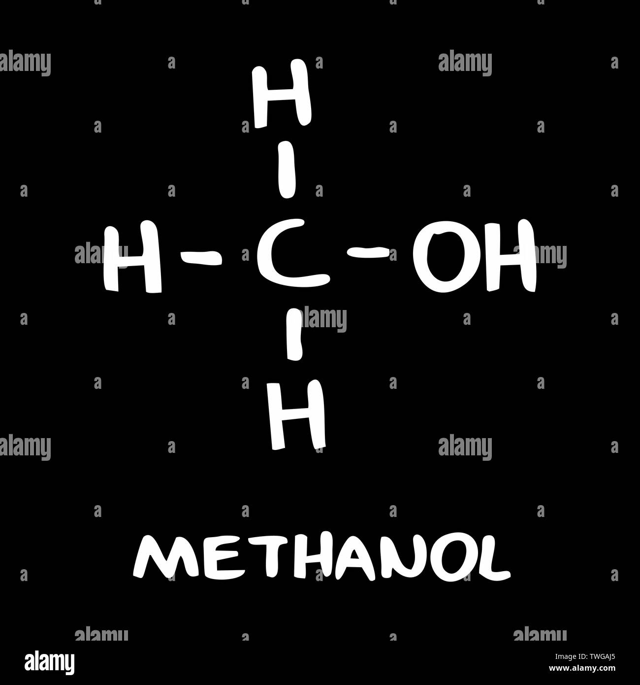 Freehand illustrazione del metanolo formula su sfondo scuro Illustrazione Vettoriale