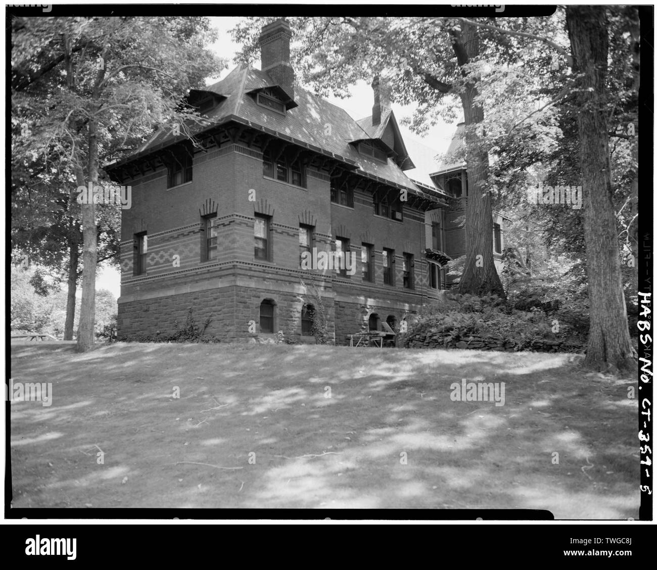 Parte posteriore vista esterna - Mark Twain House, 351 Farmington Avenue (corretti da indirizzo originale di 531 Farmington Avenue), Hartford, Contea di Hartford, CT Foto Stock