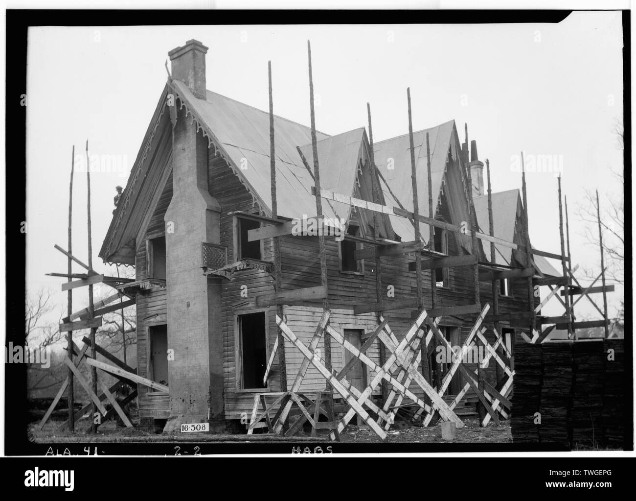 Storici edifici americano sondaggio W. N. Manning, fotografo, 20 gennaio 1934. Vista posteriore. - Villa a Molla, Molla Villa Road, Opelika, Lee County, AL Foto Stock