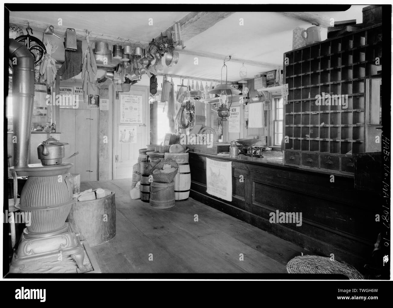 Ricreato paese STORE INTERNO, guardando a Nord - Casa Atwood-Higgins, Bound Brook Isola Road, Wellfleet, Barnstable County, MA Foto Stock