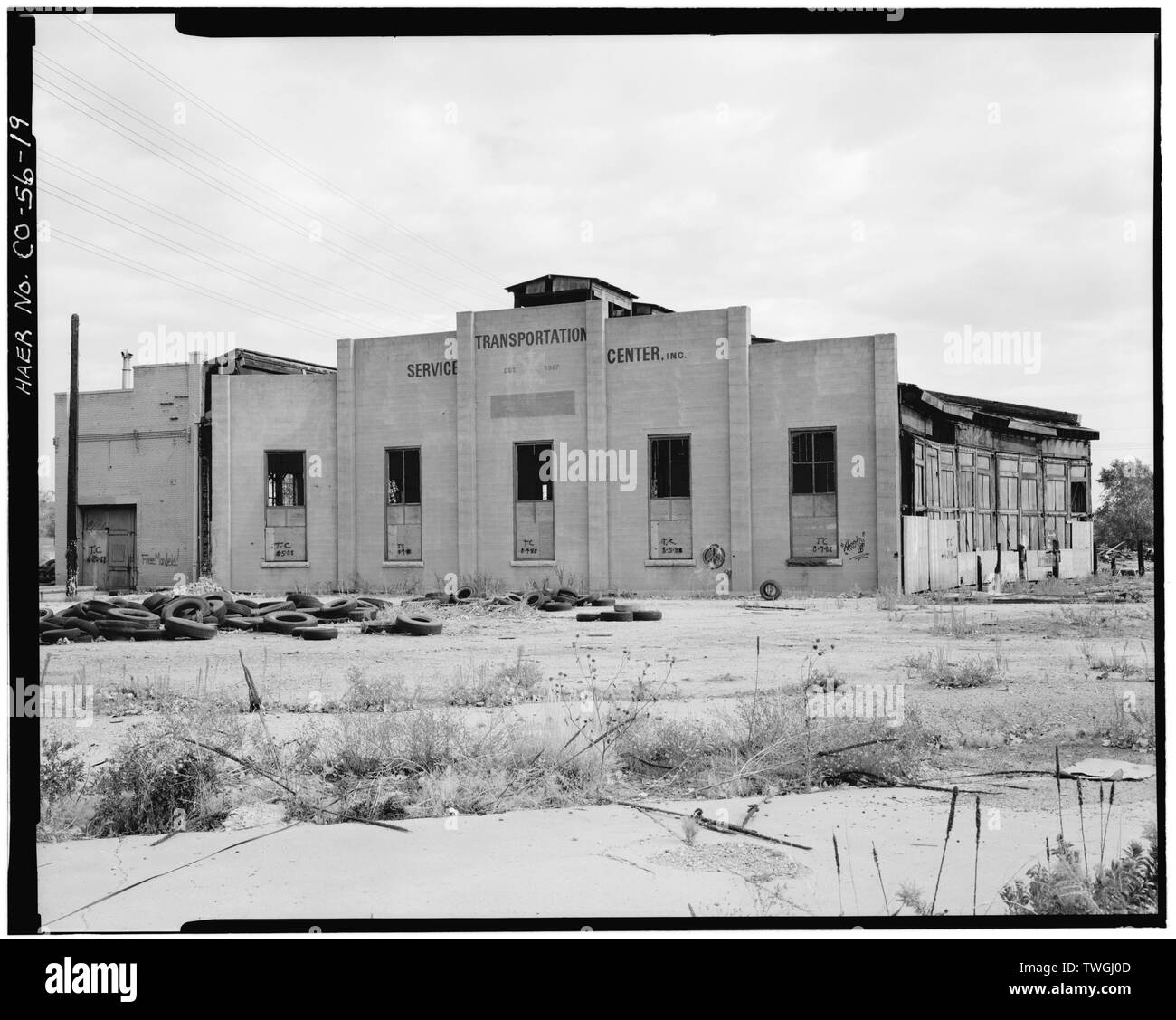 Le restanti cinque-sezione di stallo del roundhouse. Vista verso nord-est. - Colorado e Ferrovia Meridionale Denver Roundhouse complessa, Seventh Street, a est di South Platte River, Denver, Contea di Denver, CO Foto Stock