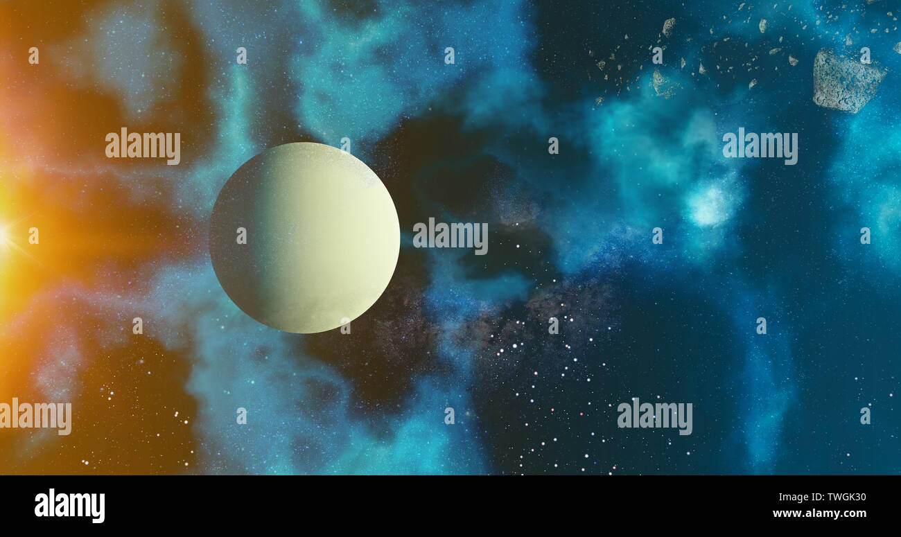 Il sistema solare il pianeta Urano concetto su sfondo galattico Urano e la Via Lattea sistema solare pianeti astronomia concetto rendering 3D Foto Stock