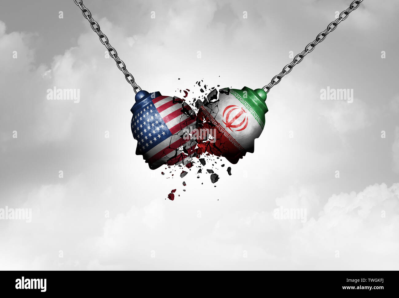 Ci iran medio oriente scontro come USA o Stati Uniti crisi nel Golfo Persico nozione come un americano e iraniani di problema di sicurezza. Foto Stock