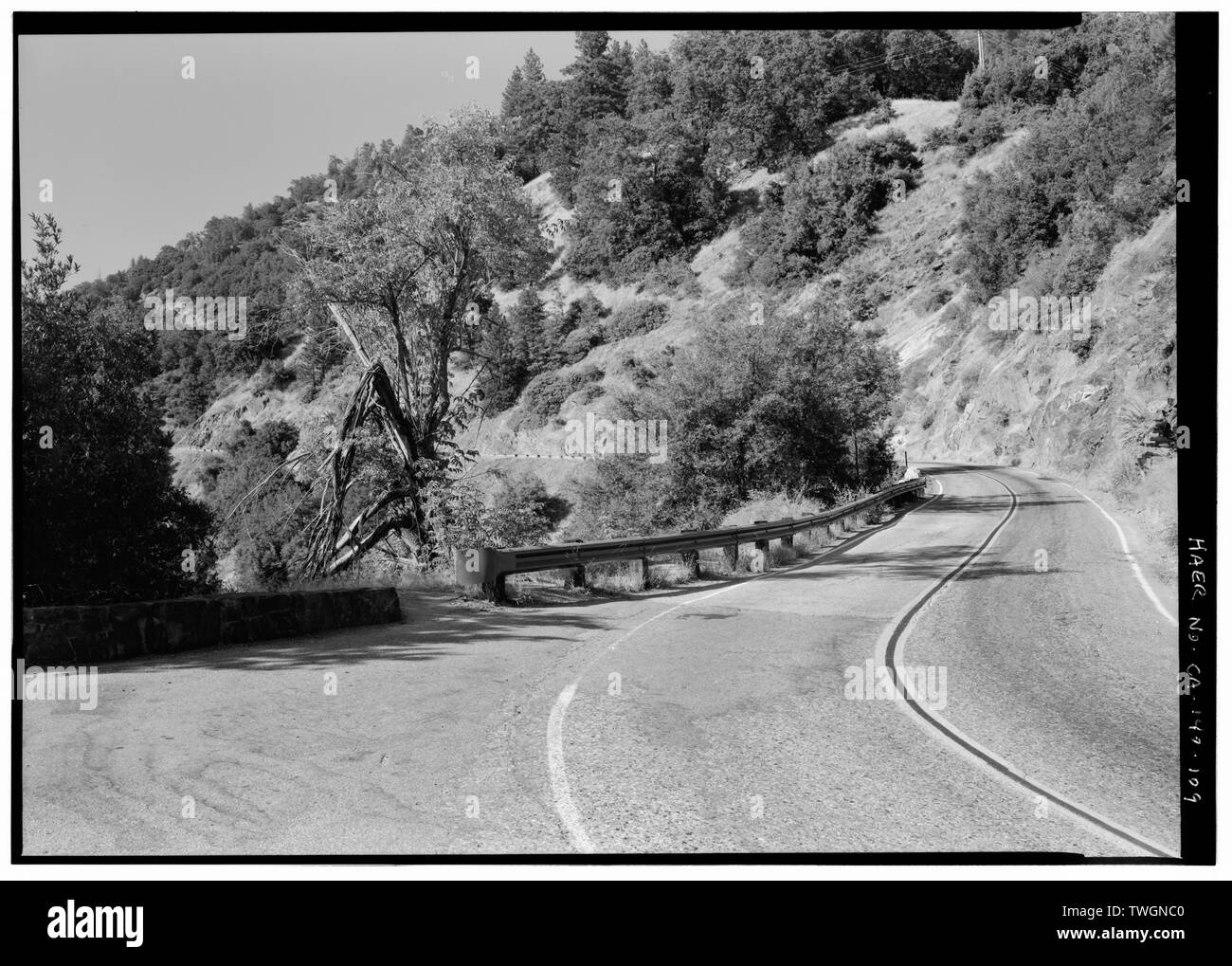 Vista SU STRADA DA CERVO RIDGE affluenza, rivolto verso Nord - Autostrada generali, tre fiumi, Tulare County, CA Foto Stock