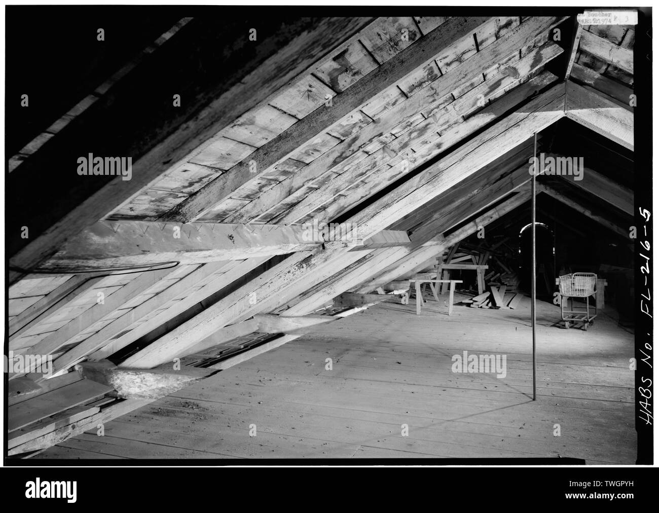 Tetto dettaglio framing - STATI UNITI Naval Air Station, Carriage House, Pensacola, Escambia County, FL Foto Stock