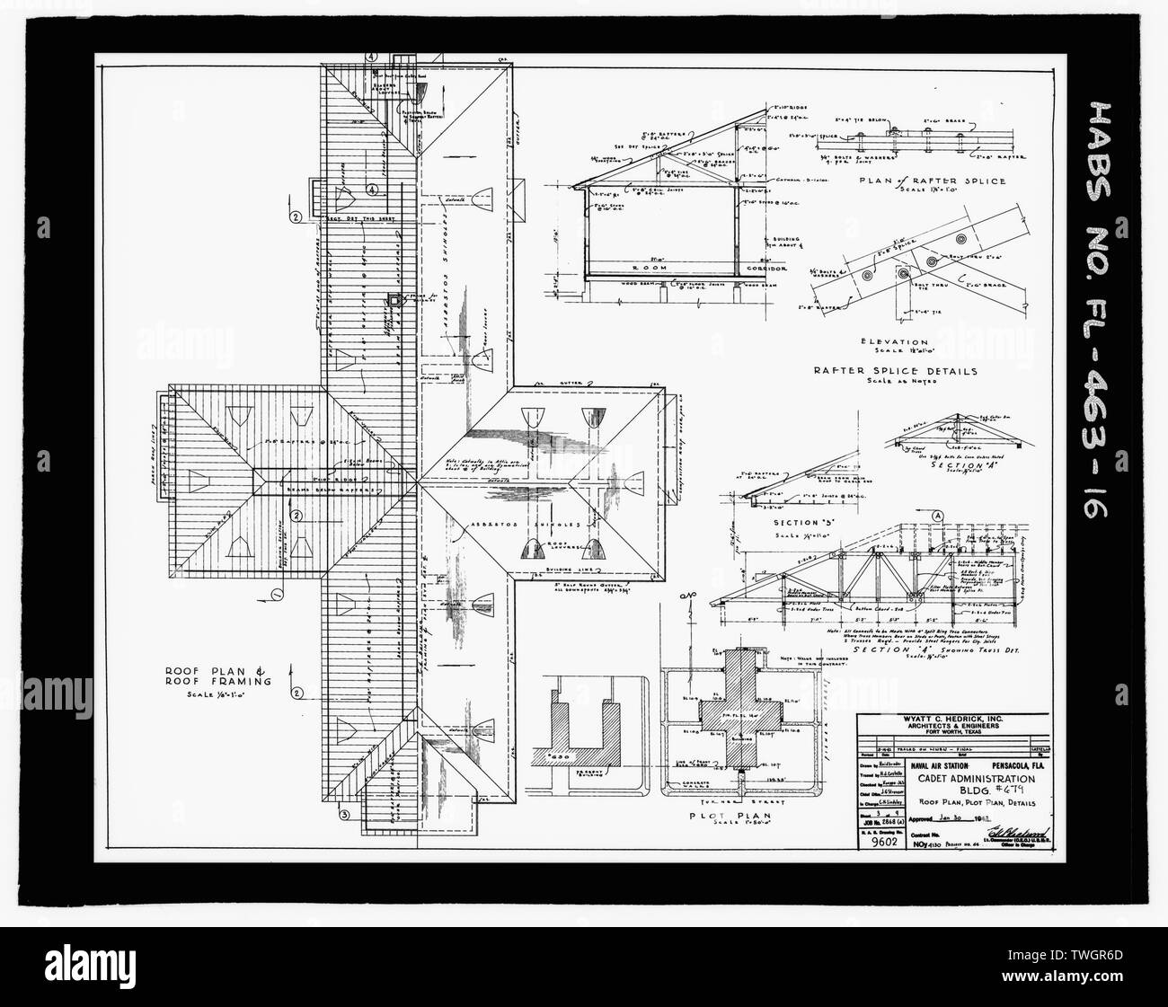 Piano del tetto, PLOT PLAN, Dettagli, 1942 - STATI UNITI Naval Air Station, Cadet amministrazione edificio, 140 Fred Bauer Road, Pensacola, Escambia County, FL Foto Stock