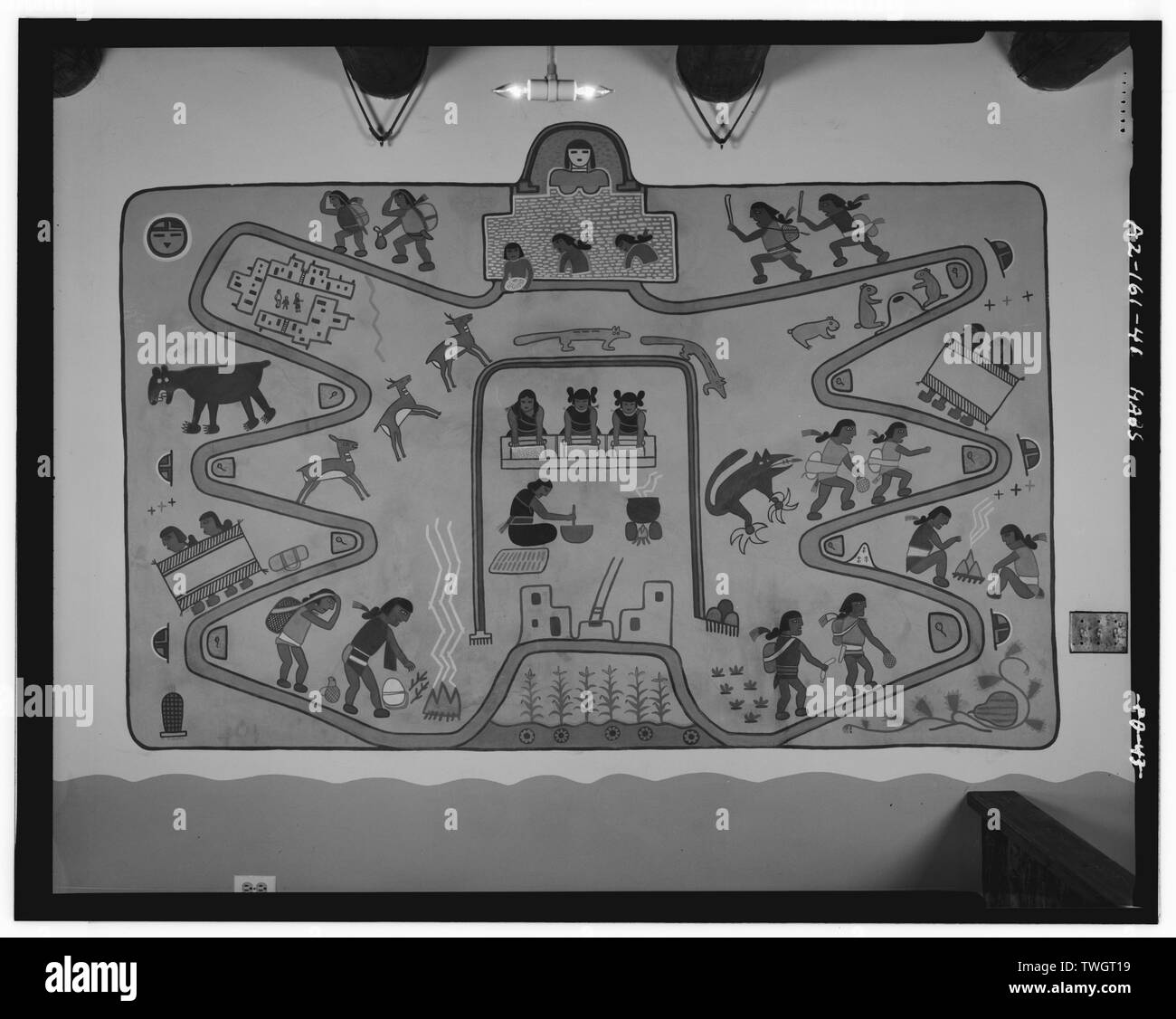 La camera 102, la parete est, sale viaggio murale - Painted Desert Inn, Navajo, Apache County, AZ Foto Stock