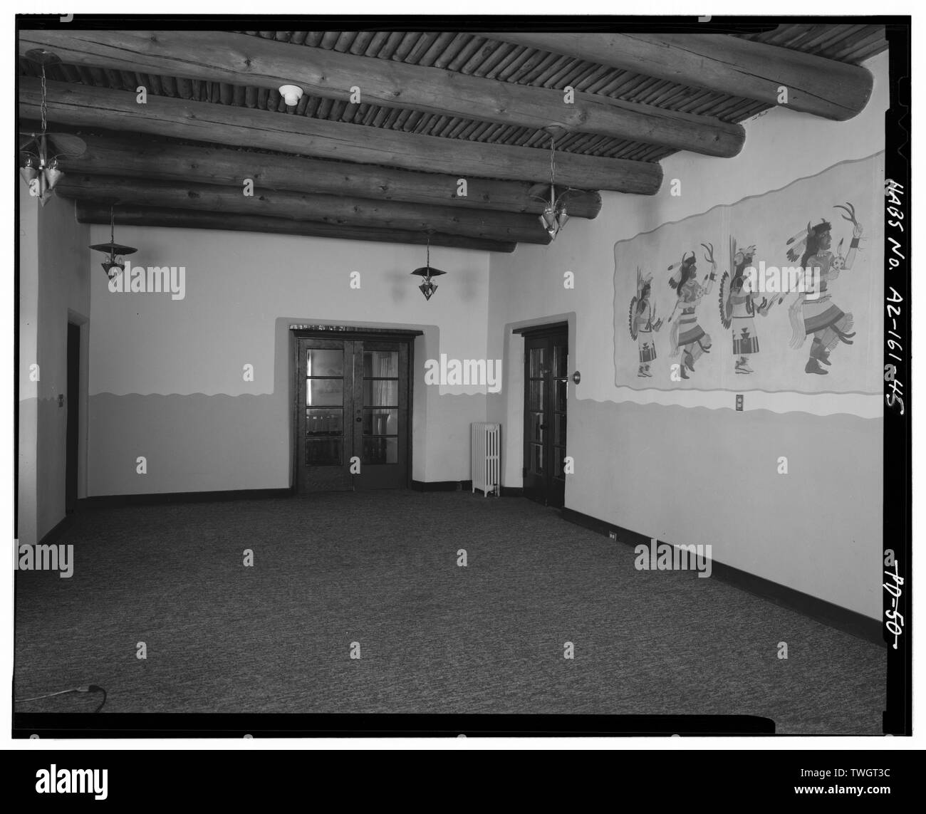 La camera 103, sala da pranzo, guardando verso nord-ovest - Painted Desert Inn, Navajo, Apache County, AZ Foto Stock