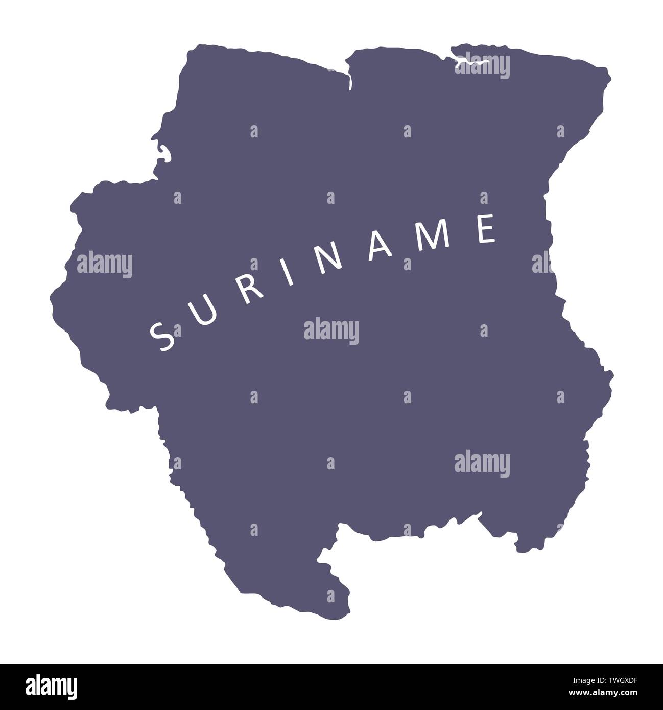Suriname silhouette mappa isolati su sfondo bianco Illustrazione Vettoriale