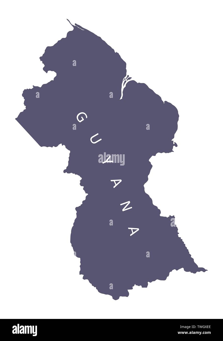 Guyana silhouette mappa isolati su sfondo bianco Illustrazione Vettoriale