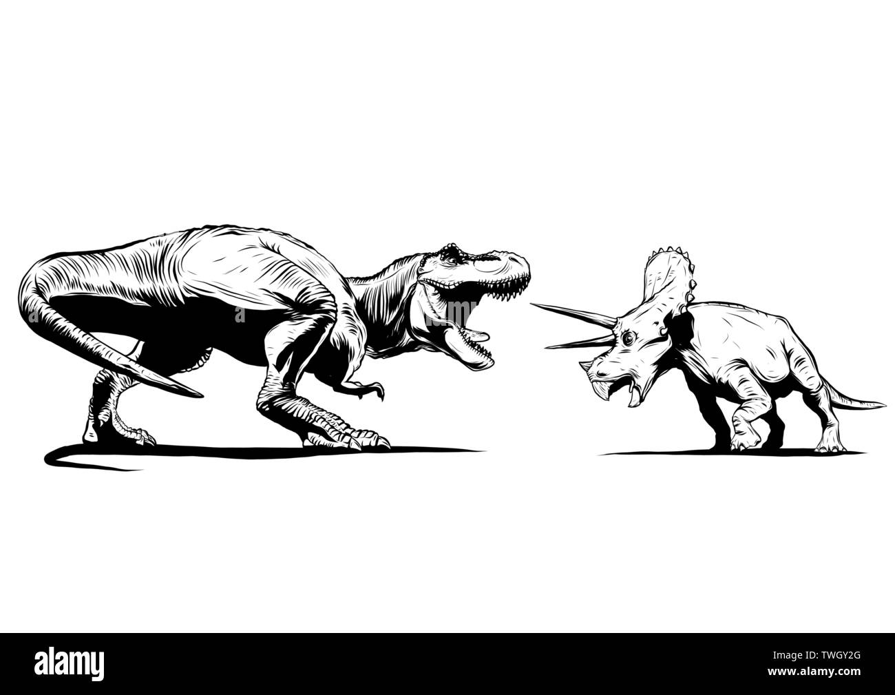T Rex Versus Triceratops illustrazione con un tyrannosaurs rex attaccando un dinosauro triceratops Illustrazione Vettoriale