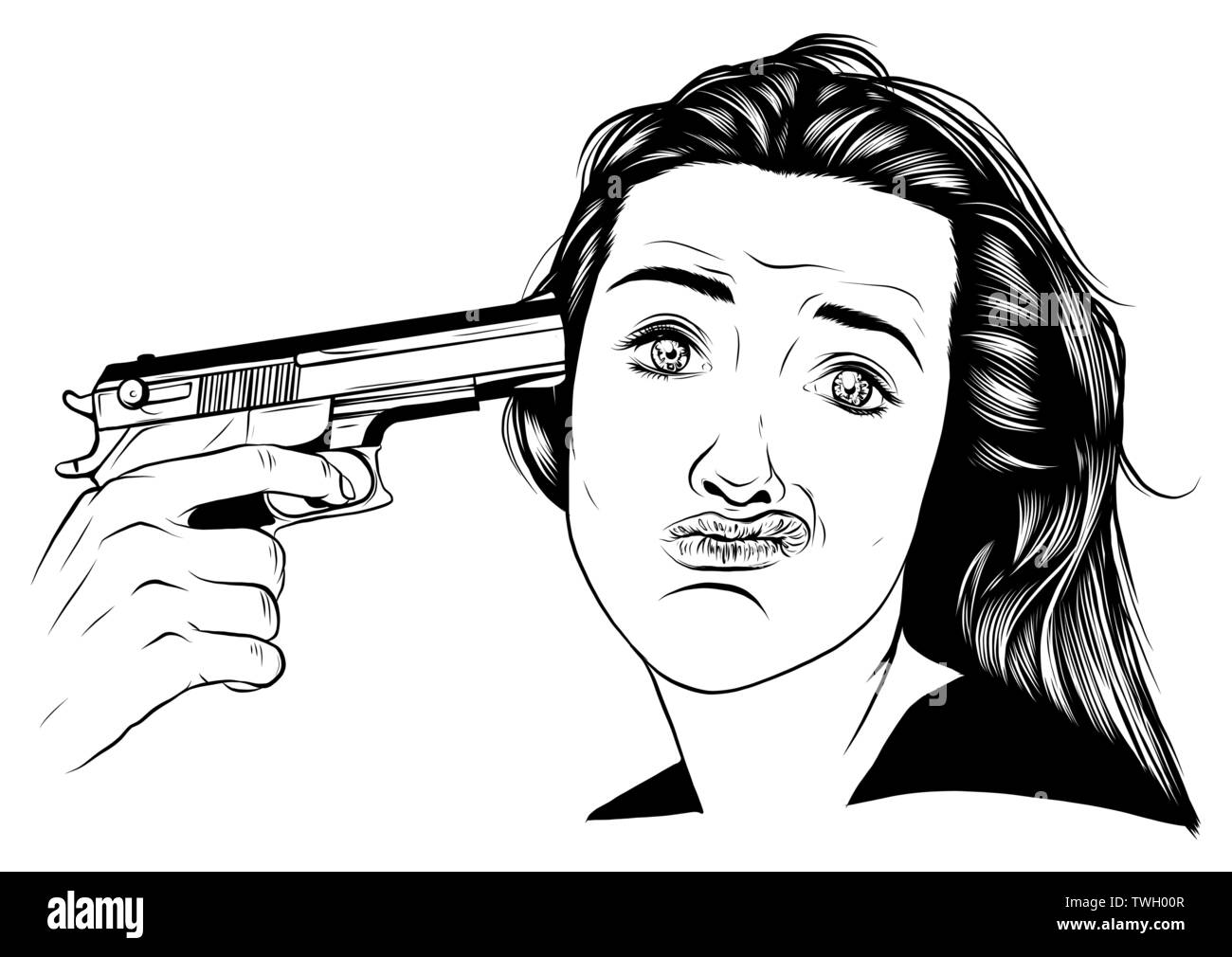 Ragazza di suicidio dalla pistola icona. Illustrazione Vettoriale Illustrazione Vettoriale