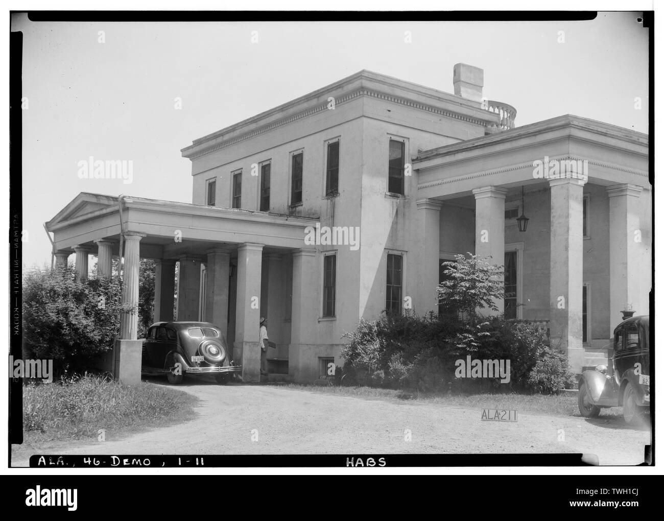 Elevazione posteriore con porte cochere. 1936 - Gaineswood, 805 South Cedar Street, Demopolis, Marengo County, AL Foto Stock