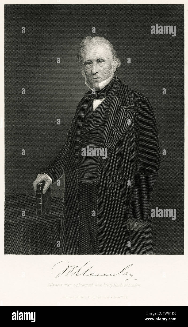 Thomas Babington Macaulay (1800-59), storico britannico e uomo politico whig, Three-Quarter lunghezza Ritratto, acciaio incisione, galleria di ritratti di illustri uomini e donne di Europa e America da Evert A. Duyckinck, pubblicato da Henry J. Johnson Johnson, Wilson & Company, New York, 1873 Foto Stock