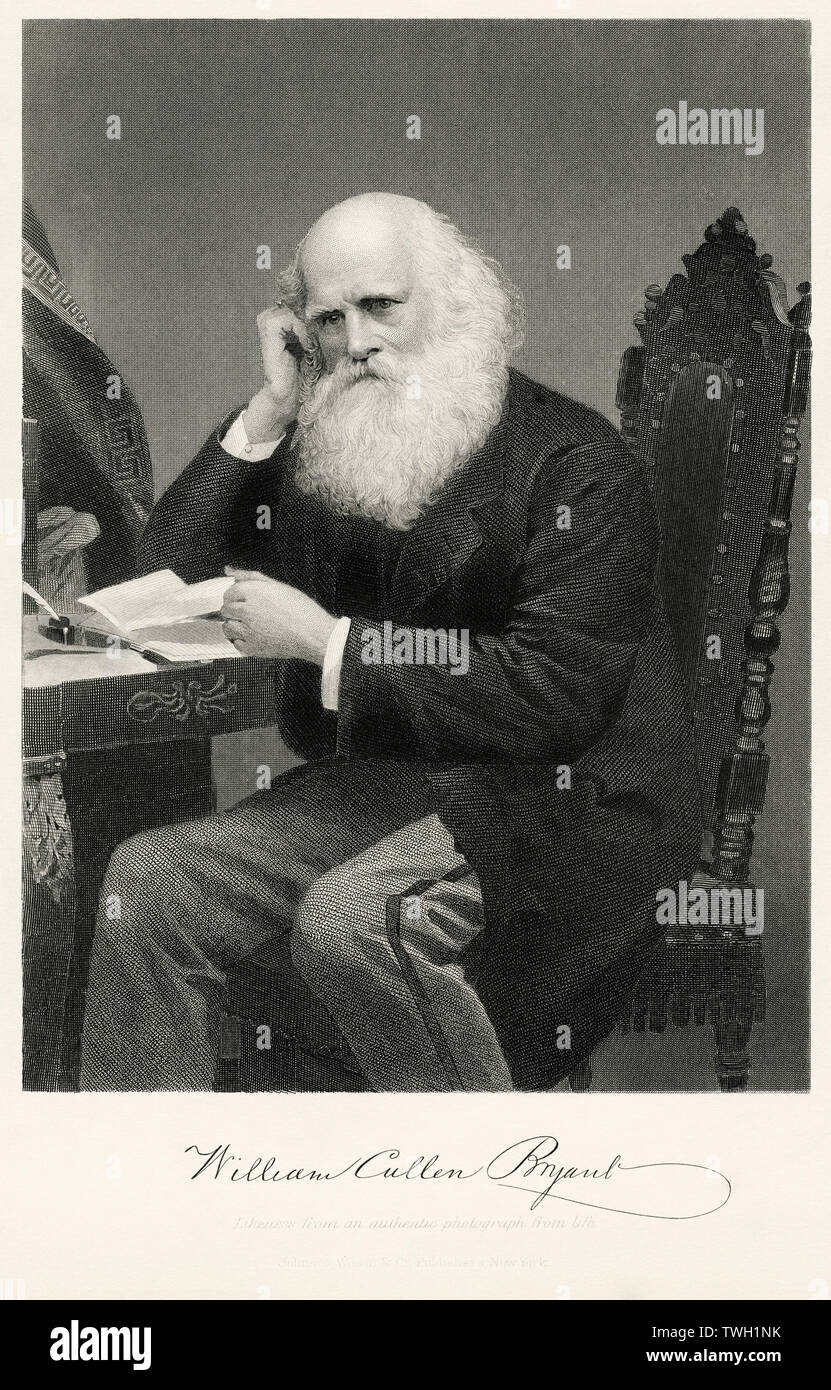 William Cullen Bryant (1794-1878), poeta americano, giornalista ed editore del New York Evening Post, seduto ritratto, acciaio incisione, galleria di ritratti di illustri uomini e donne di Europa e America da Evert A. Duyckinck, pubblicato da Henry J. Johnson Johnson, Wilson & Company, New York, 1873 Foto Stock