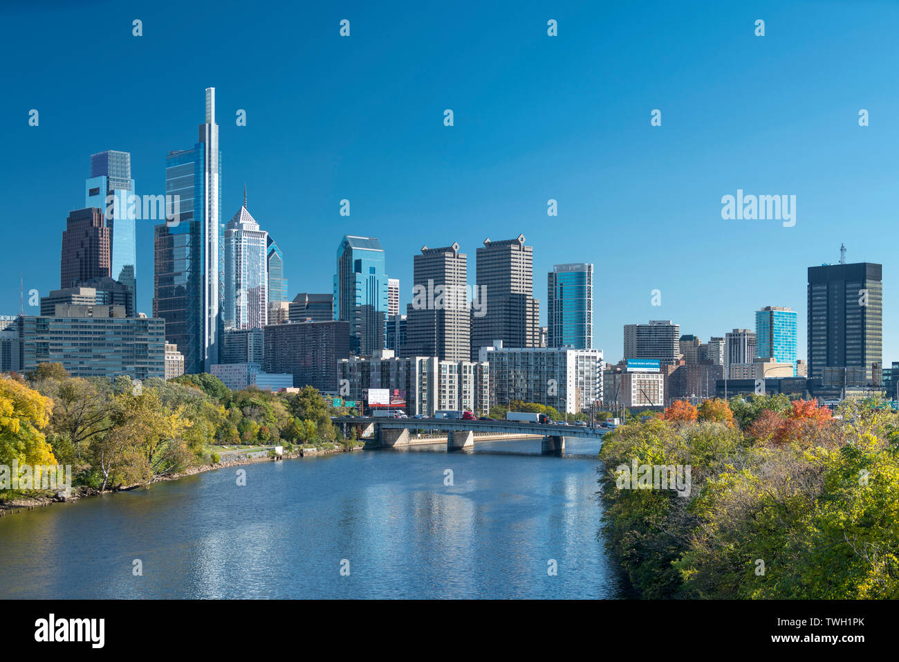 Fiume SCHUYLKILL skyline del centro di Filadelfia in Pennsylvania USA Foto Stock