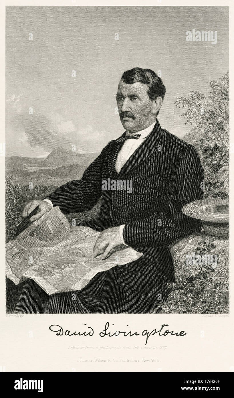 David Livingstone (1813-73), Scottish missionario cristiano ed Explorer, seduto ritratto, acciaio incisione, galleria di ritratti di illustri uomini e donne di Europa e America da Evert A. Duyckinck, pubblicato da Henry J. Johnson Johnson, Wilson & Company, New York, 1873 Foto Stock