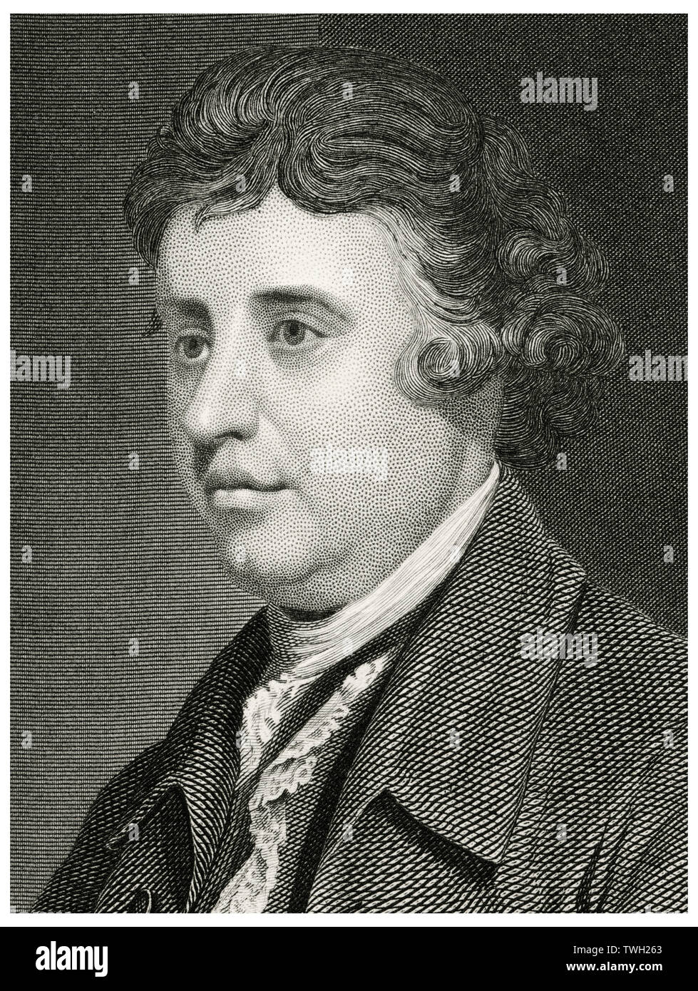 Edmund Burke (1729-97), statista inglese, parlamentare oratore e pensatore politico, testa e spalle ritratto, acciaio incisione, galleria di ritratti di illustri uomini e donne di Europa e America da Evert A. Duyckinck, pubblicato da Henry J. Johnson Johnson, Wilson & Company, New York, 1873 Foto Stock