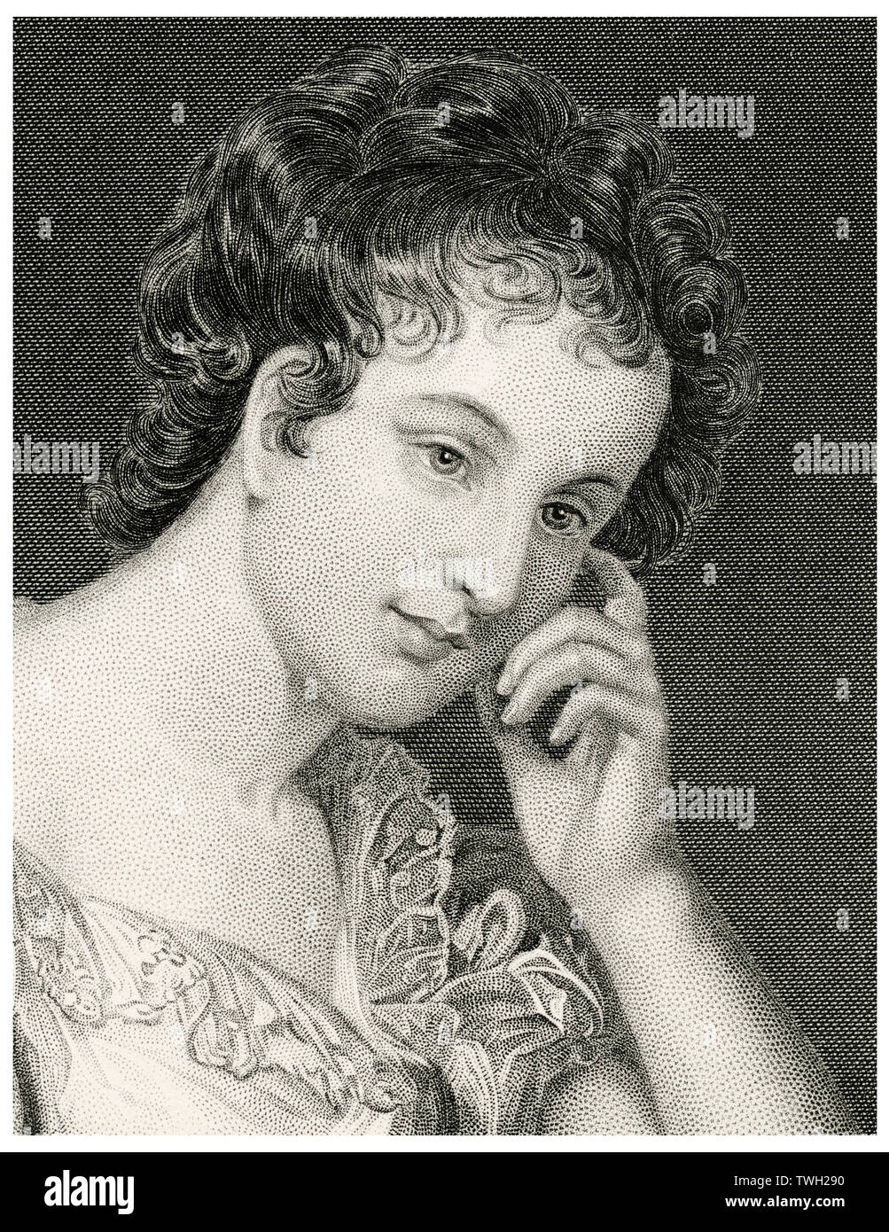 Maria Edgeworth (1768-1849), scrittore anglo-irlandese noto per la sua letteratura per bambini, la testa e le spalle ritratto, acciaio incisione, galleria di ritratti di illustri uomini e donne di Europa e America da Evert A. Duyckinck, pubblicato da Henry J. Johnson Johnson, Wilson & Company, New York, 1873 Foto Stock
