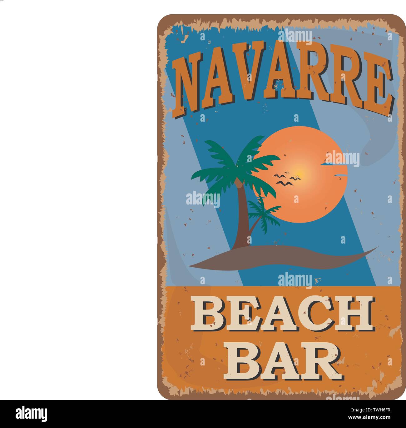 Navarre Beach bar vintage metallo arrugginito segno su uno sfondo bianco, illustrazione vettoriale Illustrazione Vettoriale