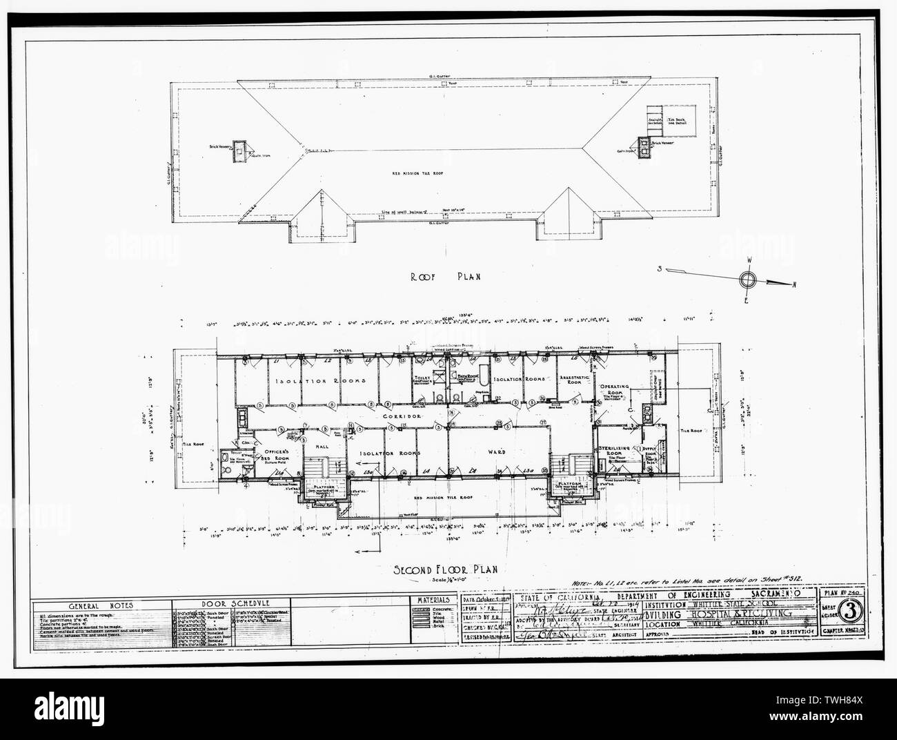 Piano del tetto - Secondo Piano piano (disegno n. 3) - Whittier scuola statale, ospedale e ricezione di edificio, 11850 East Whittier Boulevard, Whittier, nella contea di Los Angeles, CA Foto Stock