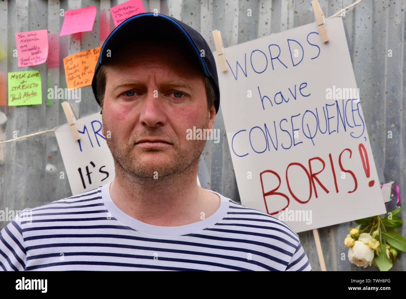 Richard Ratcliffe sciopero della fame il giorno 6. 4 affamati di giustizia libera Nazanin protesta, al di fuori dell'ambasciata iraniana a Londra. Regno Unito Foto Stock