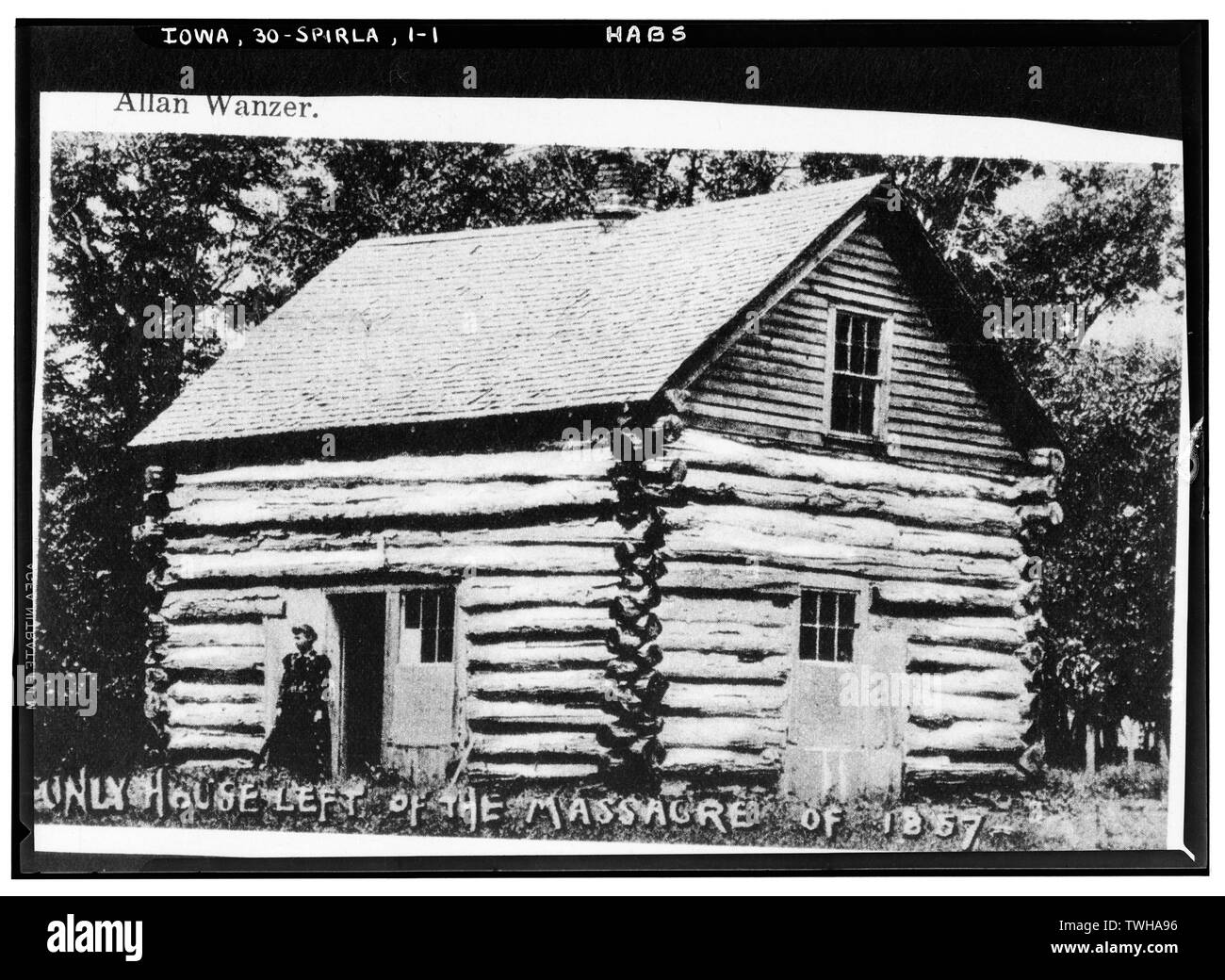 - Rowland Gardner Log Cabin, monumento Street, Arnolds Park prossimità, Spirit Lake, Dickinson County, IA Foto Stock