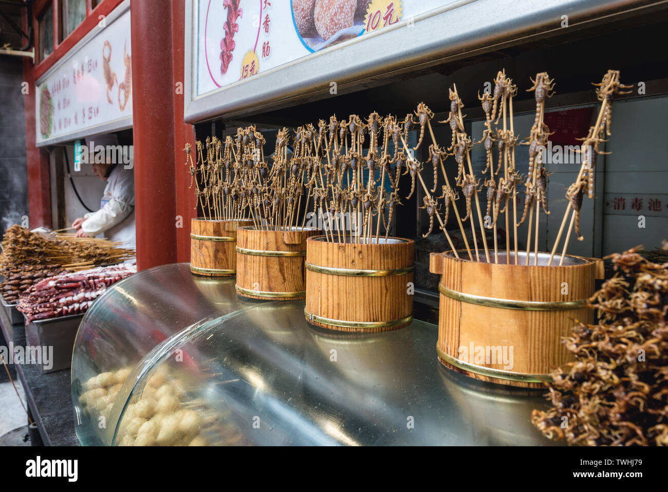Scorpioni su Snack Wangfujing Street di Dongcheng district di Pechino, Cina Foto Stock