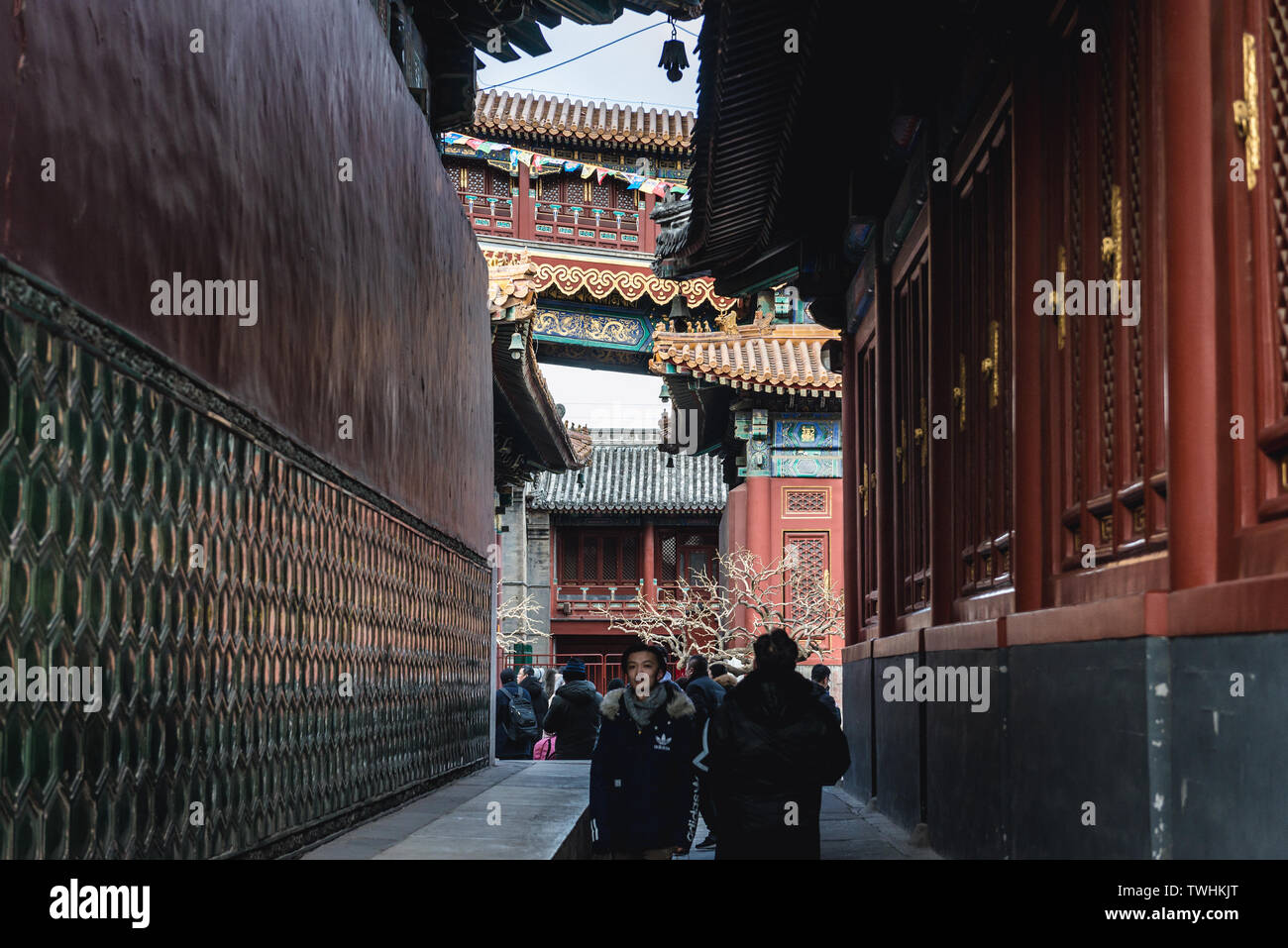 Yonghe Tempio chiamato anche il Tempio Lama della scuola Gelug del buddhismo tibetano nel distretto di Dongcheng a Pechino, Cina Foto Stock