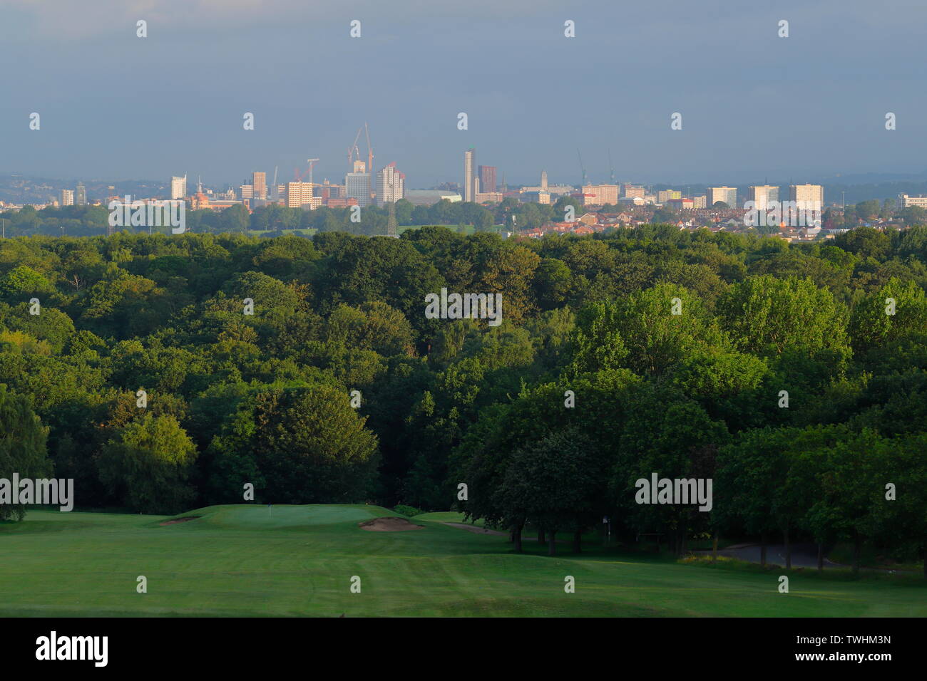 Leeds skyline da Temple Newsam Campo da Golf Foto Stock