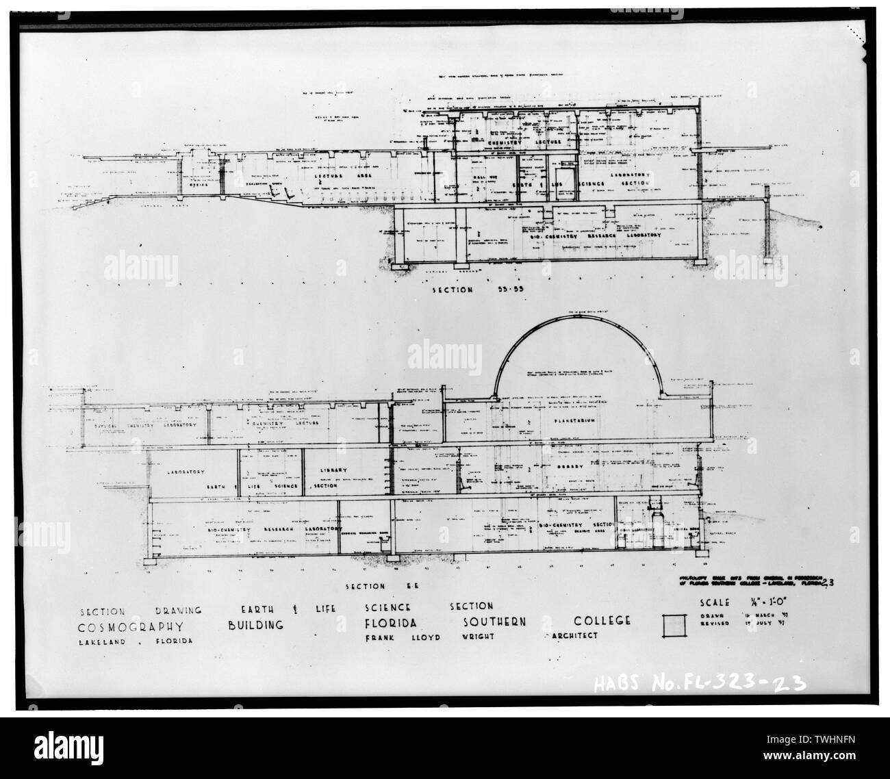 Il disegno in sezione della terra e della vita sezione SCIENZA - Florida Southern College, McDonald e Johnson viali, Lakeland, Polk County, FL Foto Stock