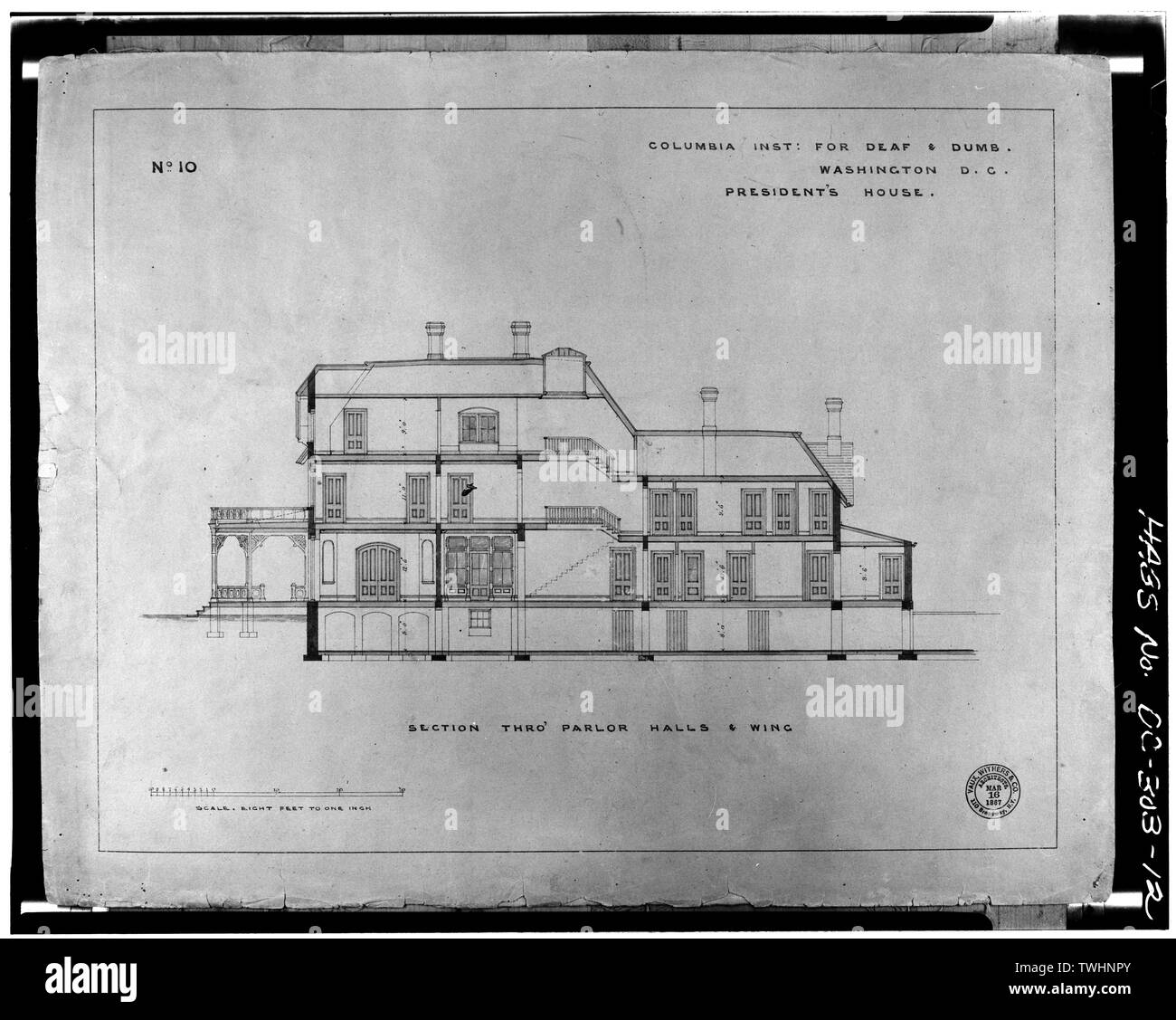 Sezione sebbene PARLOR HALLS E PARAFANGO - Gallaudet College, presidente della casa di Strada Settimo e Florida Avenue nord-est, Washington, Distretto di Columbia, DC Foto Stock