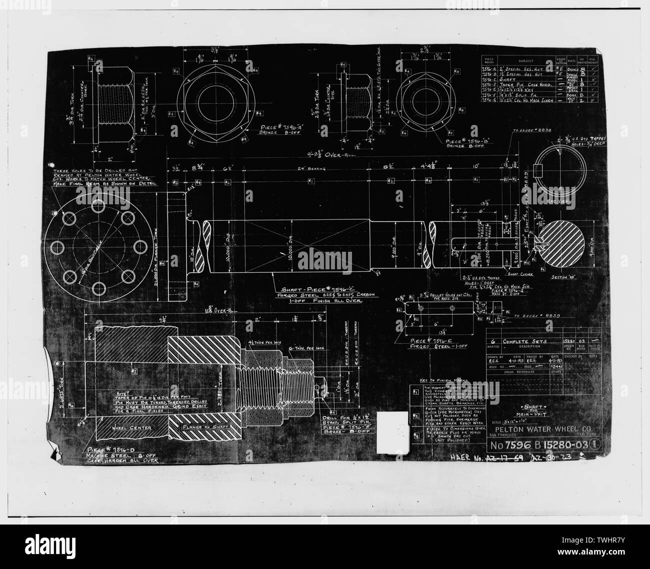 Albero per unità principale Aprile 10, 1913 - taglio trasversale impianto idroelettrico, lato nord del fiume di sale, Tempe, Maricopa County, AZ Foto Stock