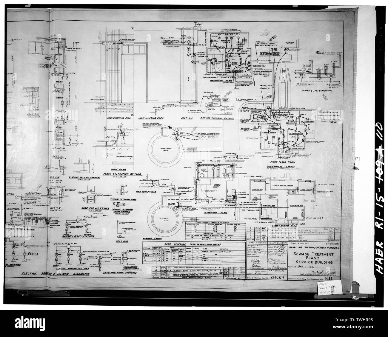 Impianto di depurazione delle acque reflue (Bldg. 66), in pianta e in elevazione, Gibbs e HILL, gennaio 1,1942. QP ACC 434. - Punto di Quonset Naval Air Station, Roger Williams modo, North Kingstown, Washington County, RI; Albert Kahn,incorporato; George A Fuller Company; Merritt-Chapman e Scott Corporation Foto Stock