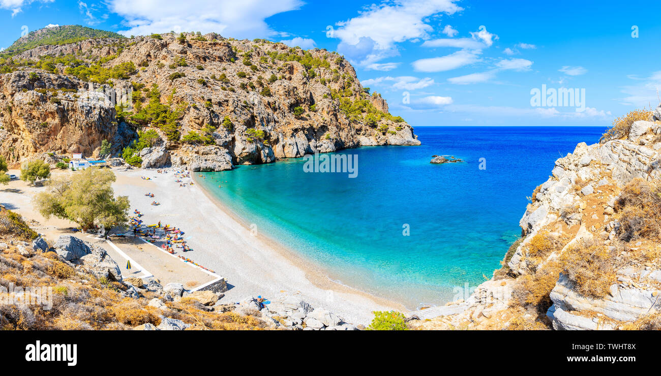 Panorama della spiaggia di Achata su Karpathos Island, Grecia Foto Stock