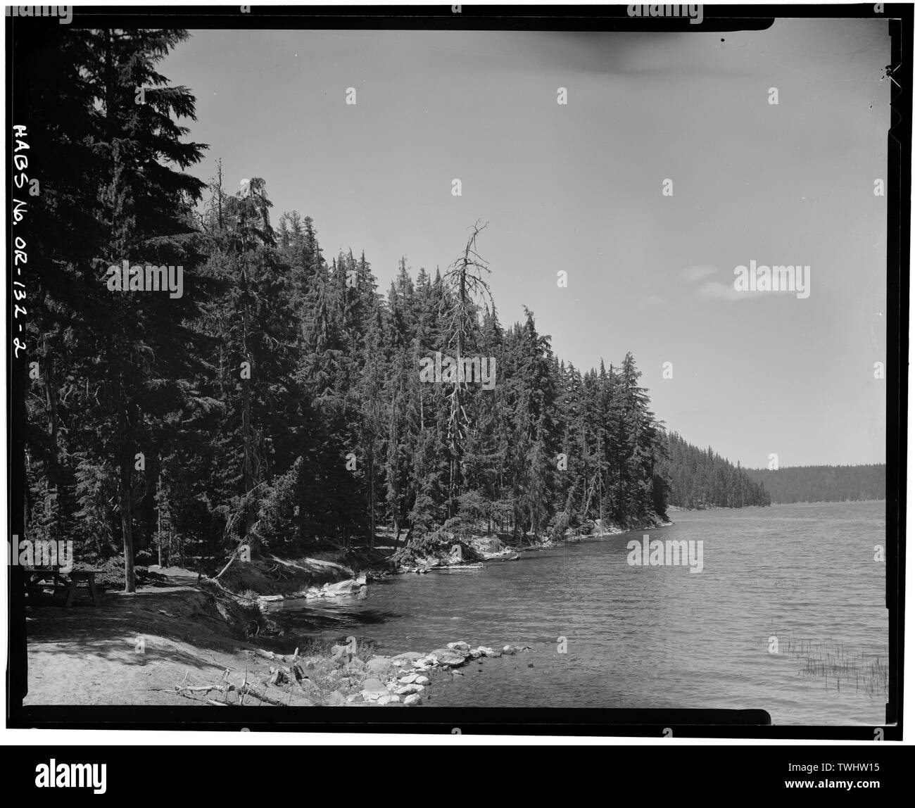 La riva del lago di Paulina guardando ad ovest - Paulina Lago organizzazione IOOF Camp, Deschutes National Forest, La Pineta, Deschutes County, o Foto Stock