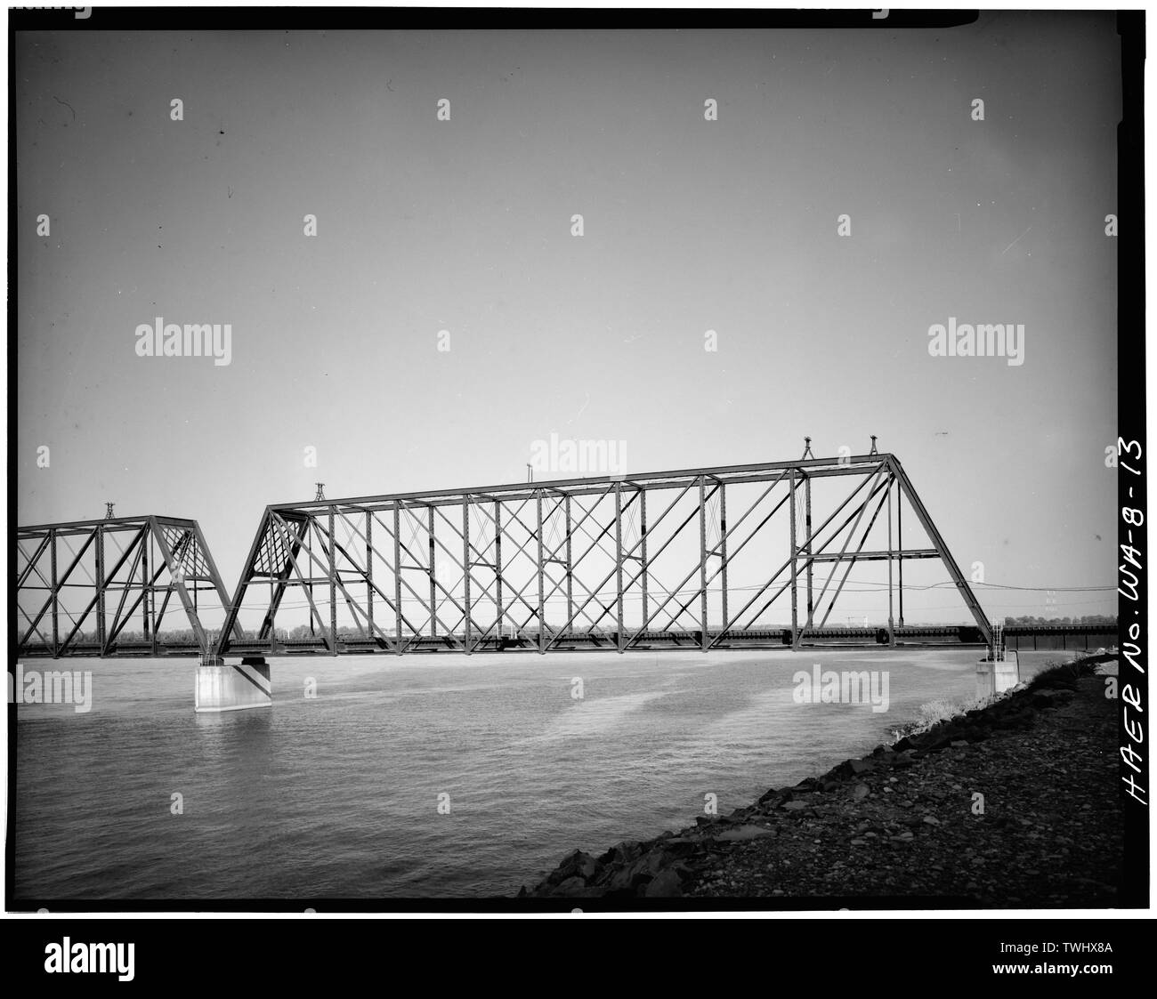 Elevazione laterale, A DOPPIO INCROCIO PRATT ATTRAVERSO TRUSS SPAN - Pasco-Kennewick bridge spanning Columbia River, Pasco, contea di Franklin, WA; Unione Società ponte; Waddell J UN, L; Soderberg, Lisa, storico Foto Stock