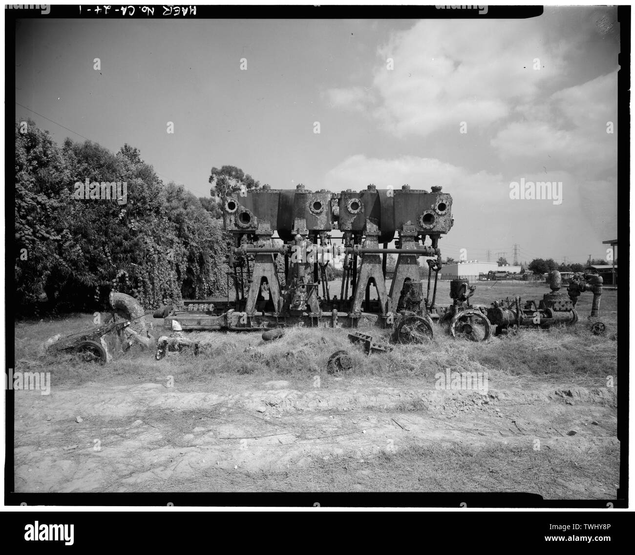 Vista laterale CON GENERATORE E POMPE - Double-Compound motore a vapore Sierra Nevada, idrovolante vicinanze di ancoraggio, Los Angeles, nella contea di Los Angeles, CA Foto Stock