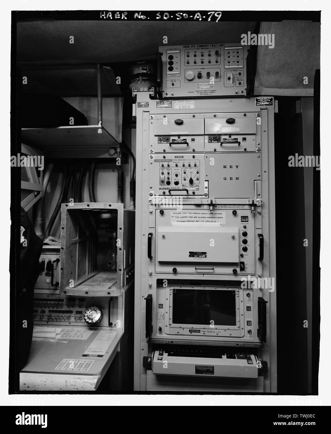 Sac rete digitale (Sacdin), riepilogo indicatore di guasto nella parte superiore, lato sud - Ellsworth Air Force Base, volo Delta, Launch Control Facility, County Road CS23A, a nord di uscita 127, interna della Contea di Jackson, SD; Hess, Roise ed azienda contraente; Wegman-French, Lysa trasmettitore; Lyon, Robert, fotografo; Lauber, John F, storico Foto Stock